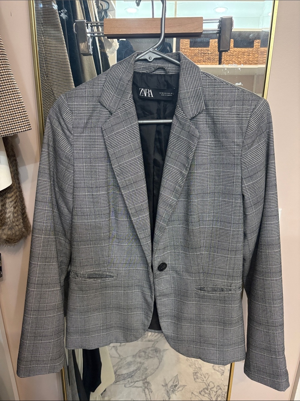 Zara black and white Plaid Blazer